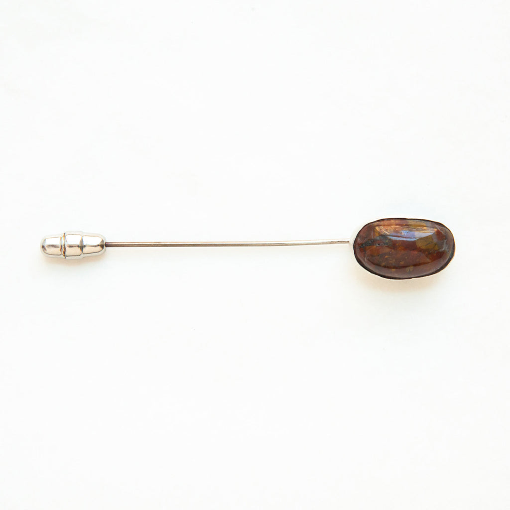 Jasper sterling silver straight hat pin or lapel pin. front