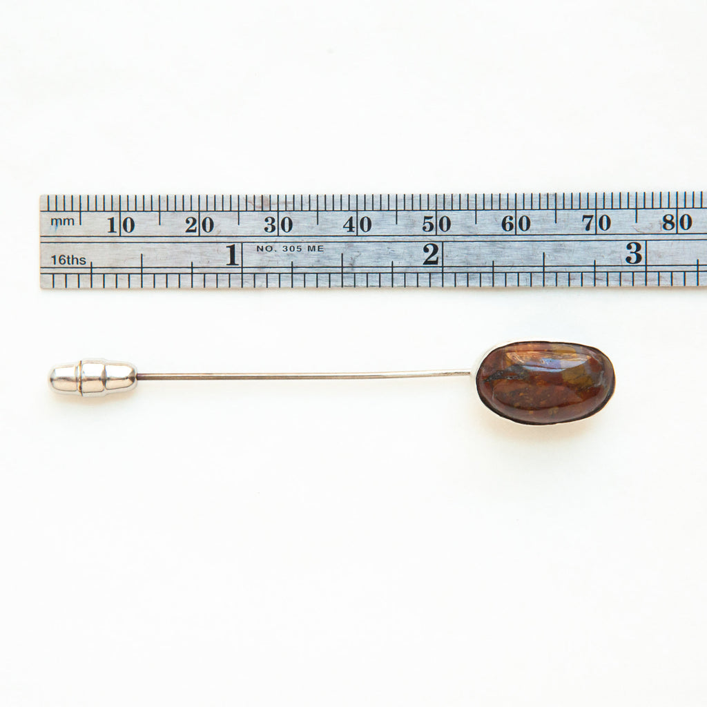 Jasper sterling silver straight hat pin or lapel pin. measure