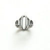 Tower ring with a tall window, open work front, ring size 7.5. sterling silver, front