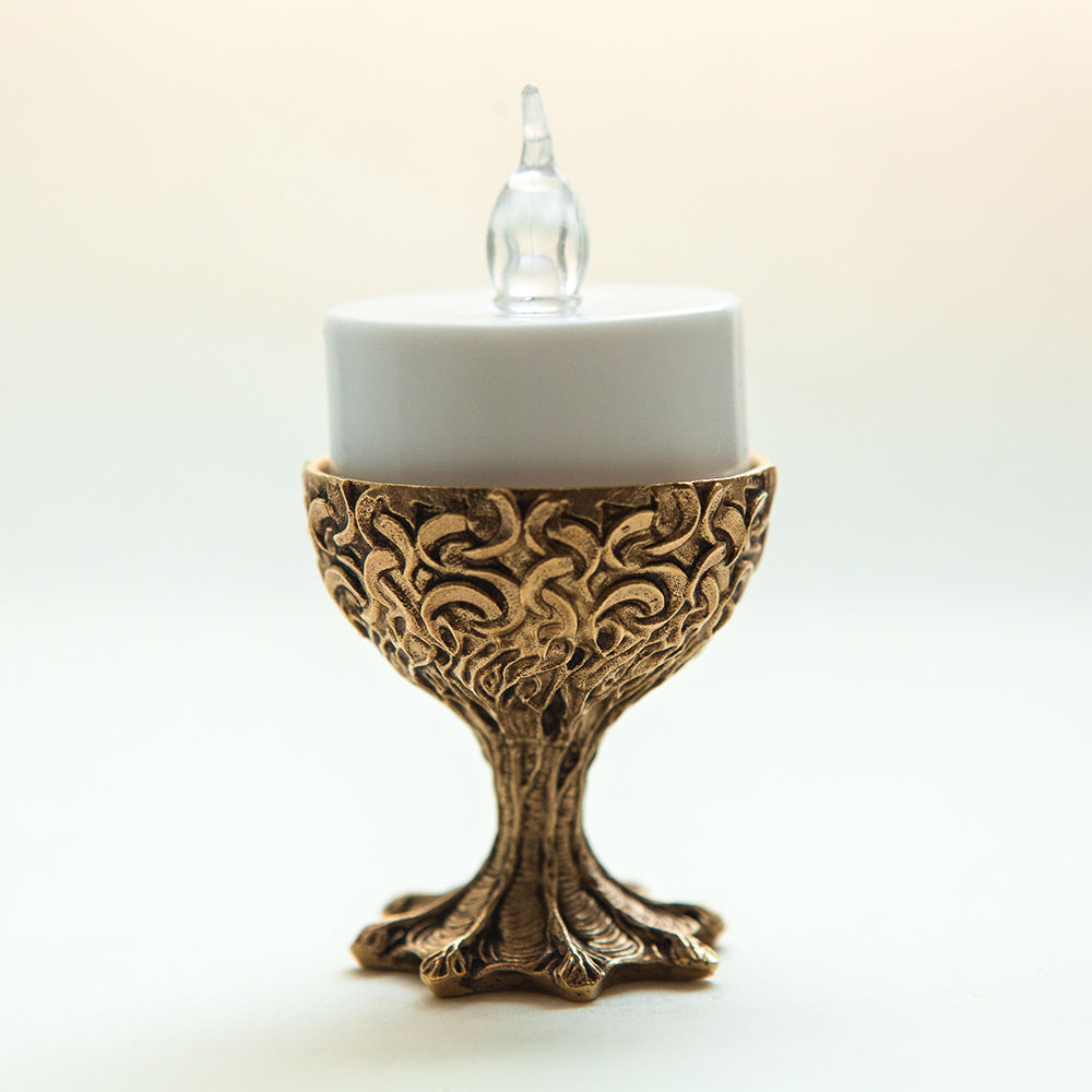 Tree of Coils brass tealight  or ring holder front with camdle