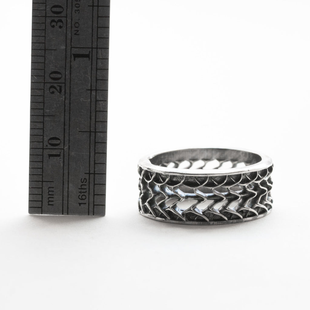 tetracoralla silver wide band ring, measure