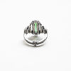 open work ring, sterling silver with green tourmaline baguette/size 7.5, back
