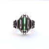 open work ring, sterling silver with green tourmaline baguette/size 7.5, front