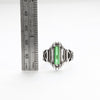 open work ring, sterling silver with green tourmaline baguette/size 7.5, measure