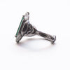 open work ring, sterling silver with green tourmaline baguette/size 7.5, side