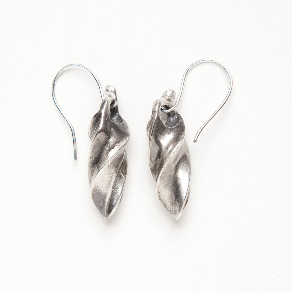 twirl spiral silver earrings on ear wire-side
