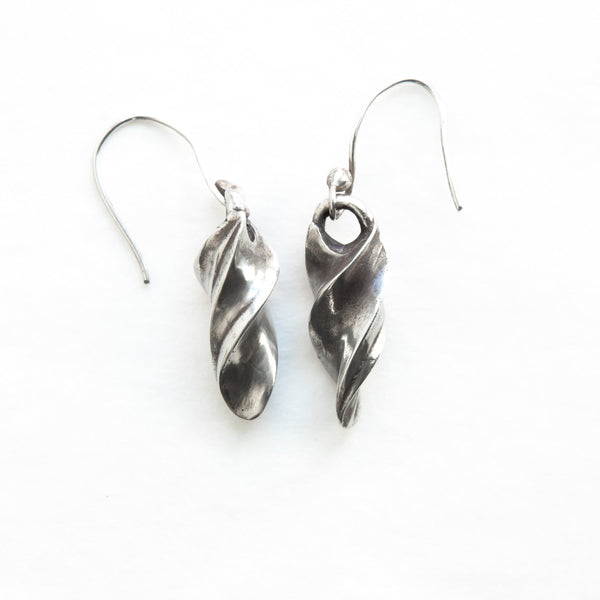 twirl spiral silver earrings on ear wire-front