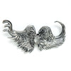 Stylized wings brooch with realistic heart, sterling silver, front